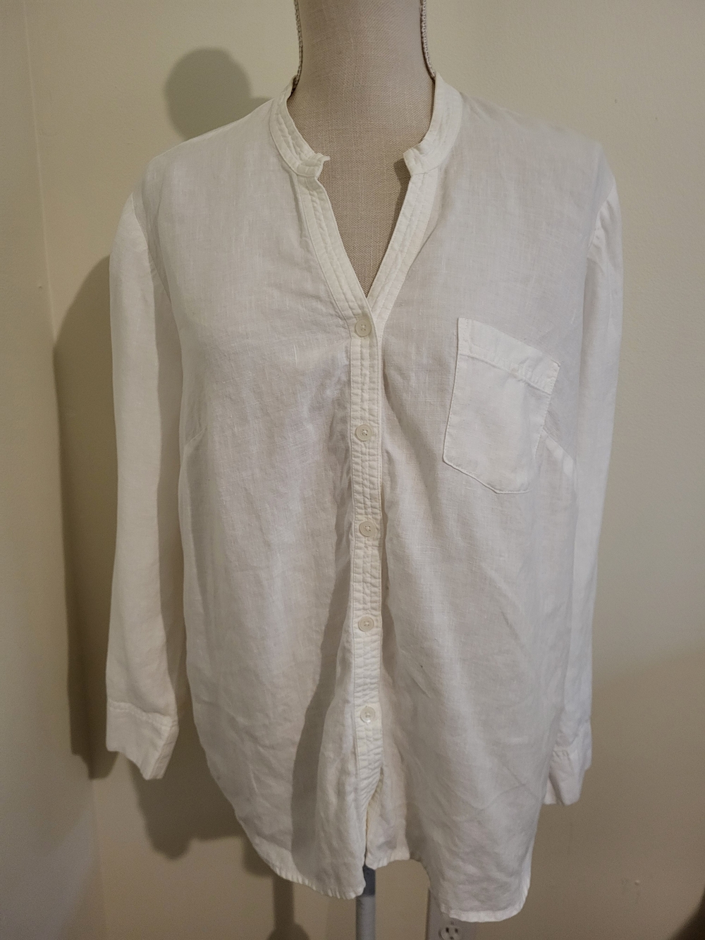 Talbots White Irish Linen Button-Up Blouse 3/4 Sleeve Chest Pocket Size 1X